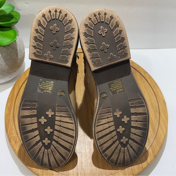 Lucky Brand Nolan Tan Leather Combat Boot Women 7 Military Lace Up Moto Bootie - Picture 8 of 9